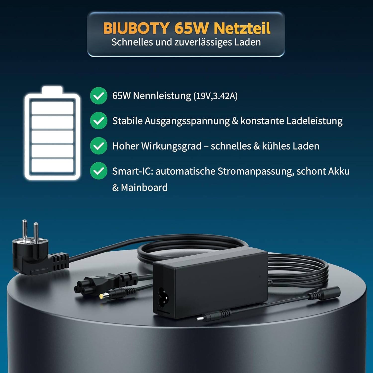 Thumbnail 3 de BIUBOTY 65W Laptop-Netzteil für Acer (19V, 5,5x1,7 mm & 3,0x1,1 mm) – Ladegerät mit 19V/3,42A