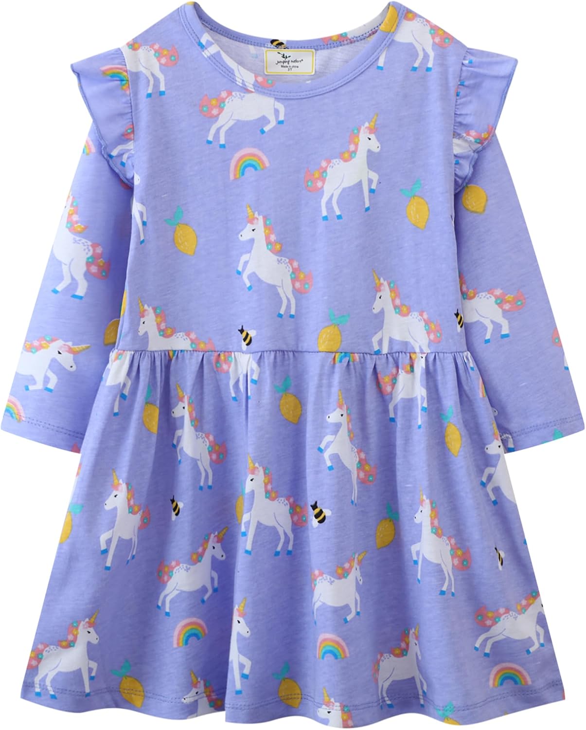 Thumbnail 6 de Mädchen Langarm-Kleid aus Jersey-Baumwolle in A-Linie – Einhorn-Motive & Stickereien