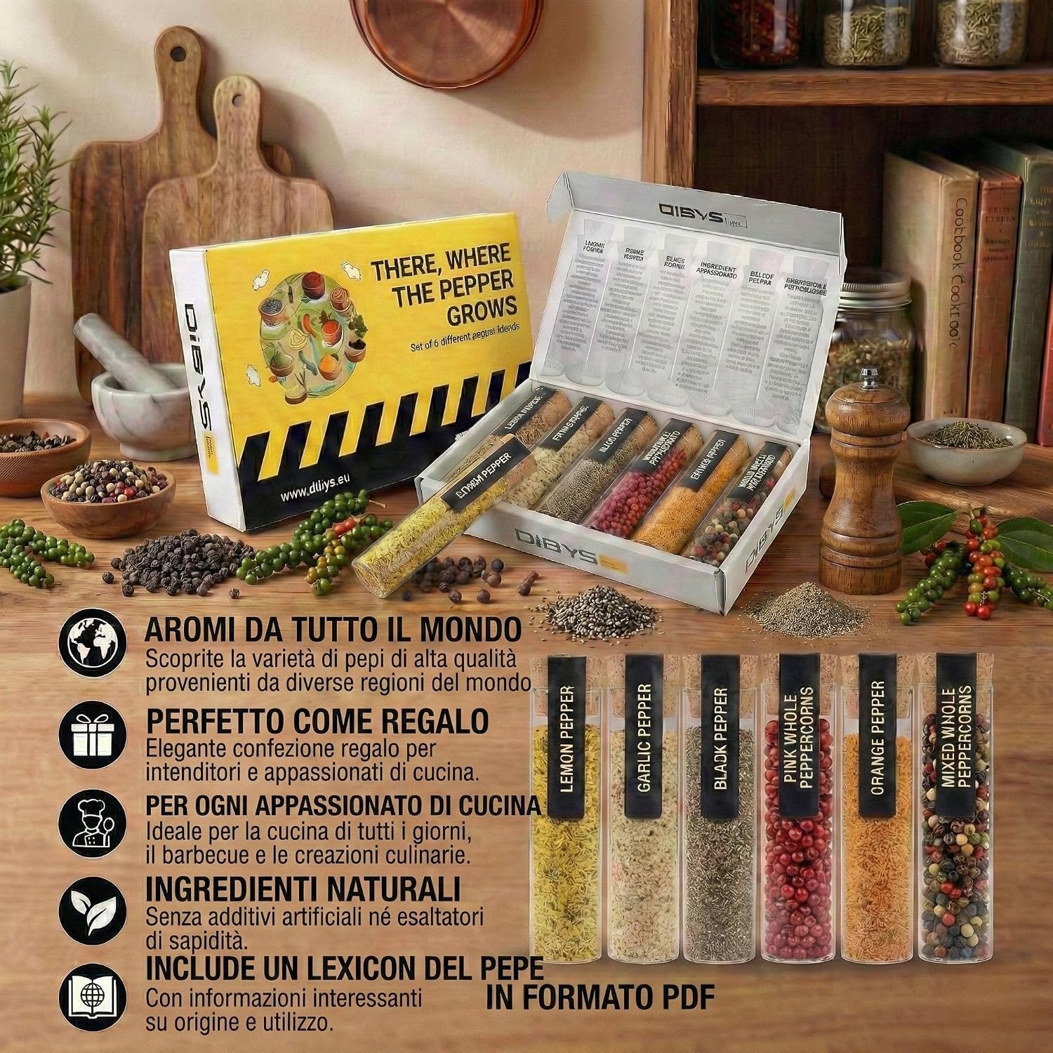 Detalle de DIBYS Pepe Set Misto 6 varietà di pepe 🌶