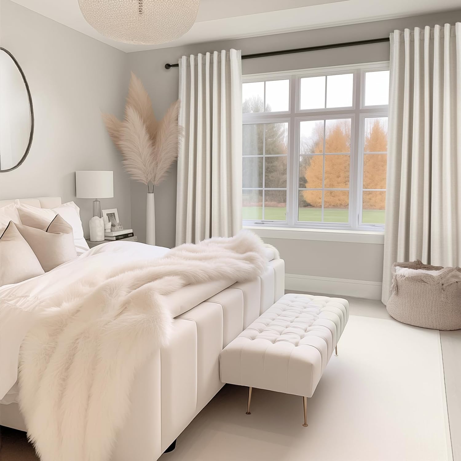 Thumbnail 6 de Topfinel Cream Linen Blackout Curtains (2 Panels, 52" x 84") – 100% Blackout & Privacy, Ivory Pinch Pleat Back Tab Style