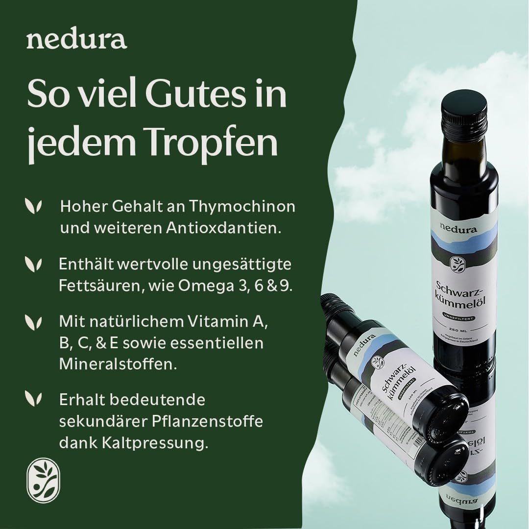 Thumbnail 4 de nedura® Schwarzkümmelöl kaltgepresst (ungefiltert) 500 ml – hoher Thymochinongehalt