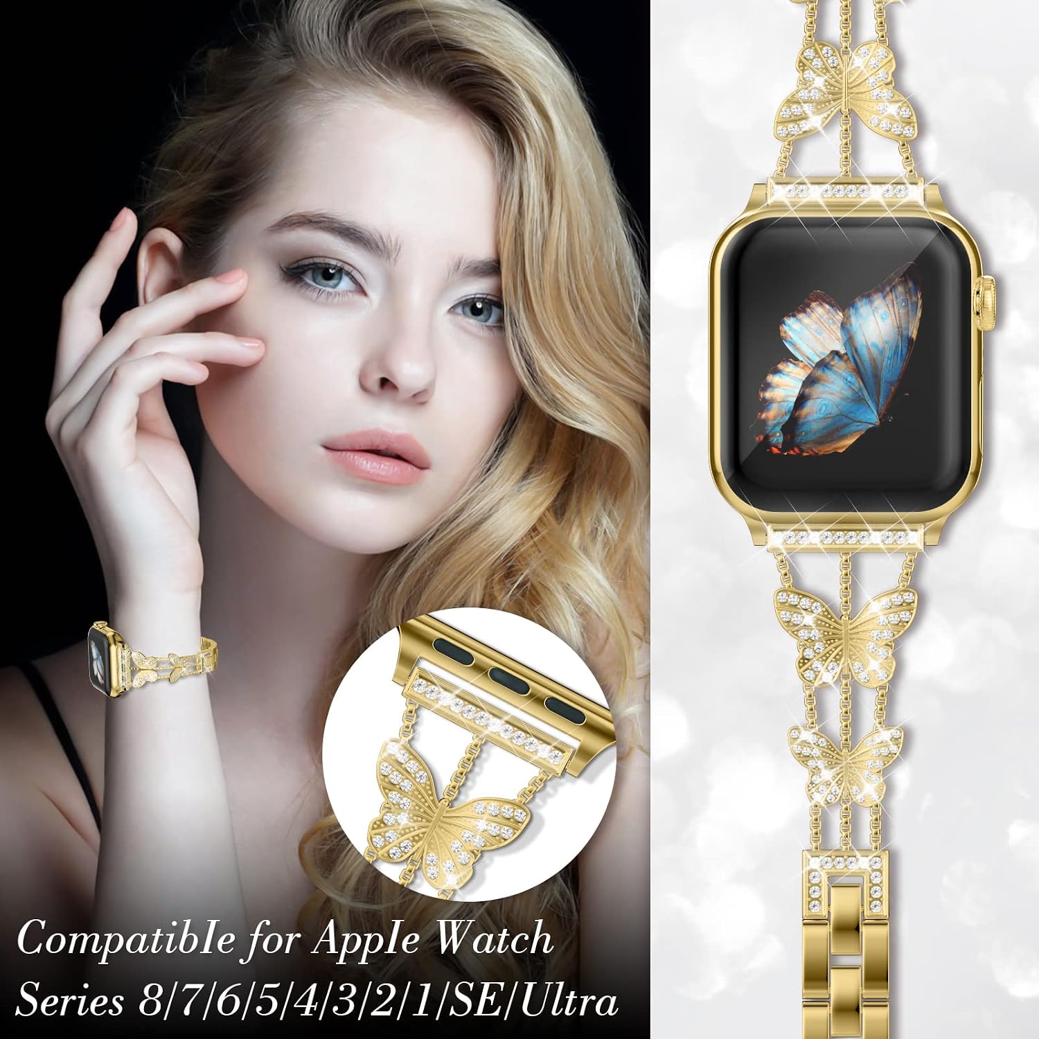 Thumbnail 6 de Musk-MSKR Metal Diamond Starlight Band for Apple Watch – Butterfly Rhinestone Metal Band (38–49mm)