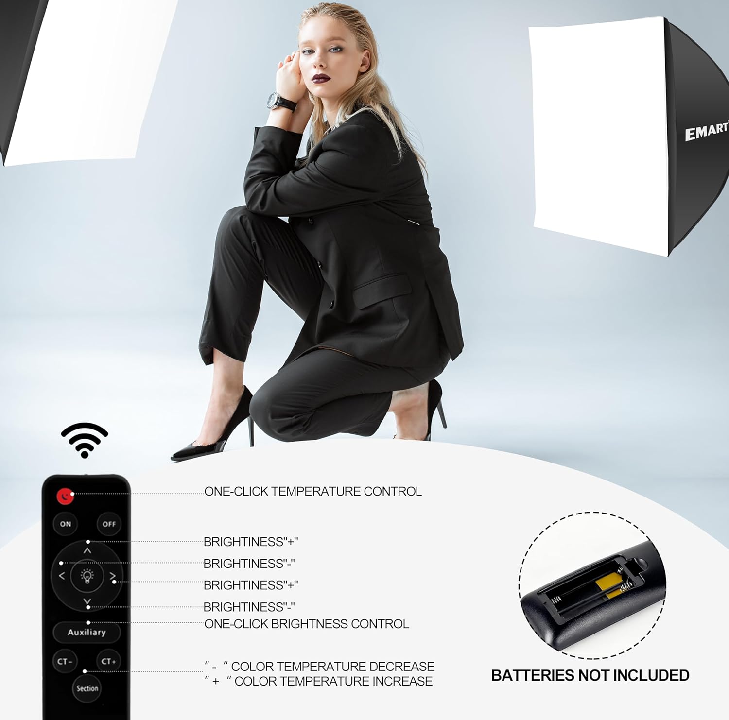 Detalle 2 de EMART Softbox Set Fotostudio: 2x 50x50 cm, 85W LED-Beleuchtung inkl. Stative und Diffusionsgewebe