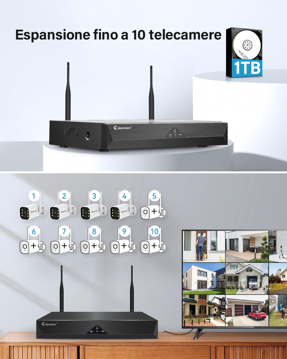 Thumbnail 6 de Jennov 5MP Kit Videosorveglianza WiFi: NVR 10CH con 4 Telecamere e Visione Notturna a Colori