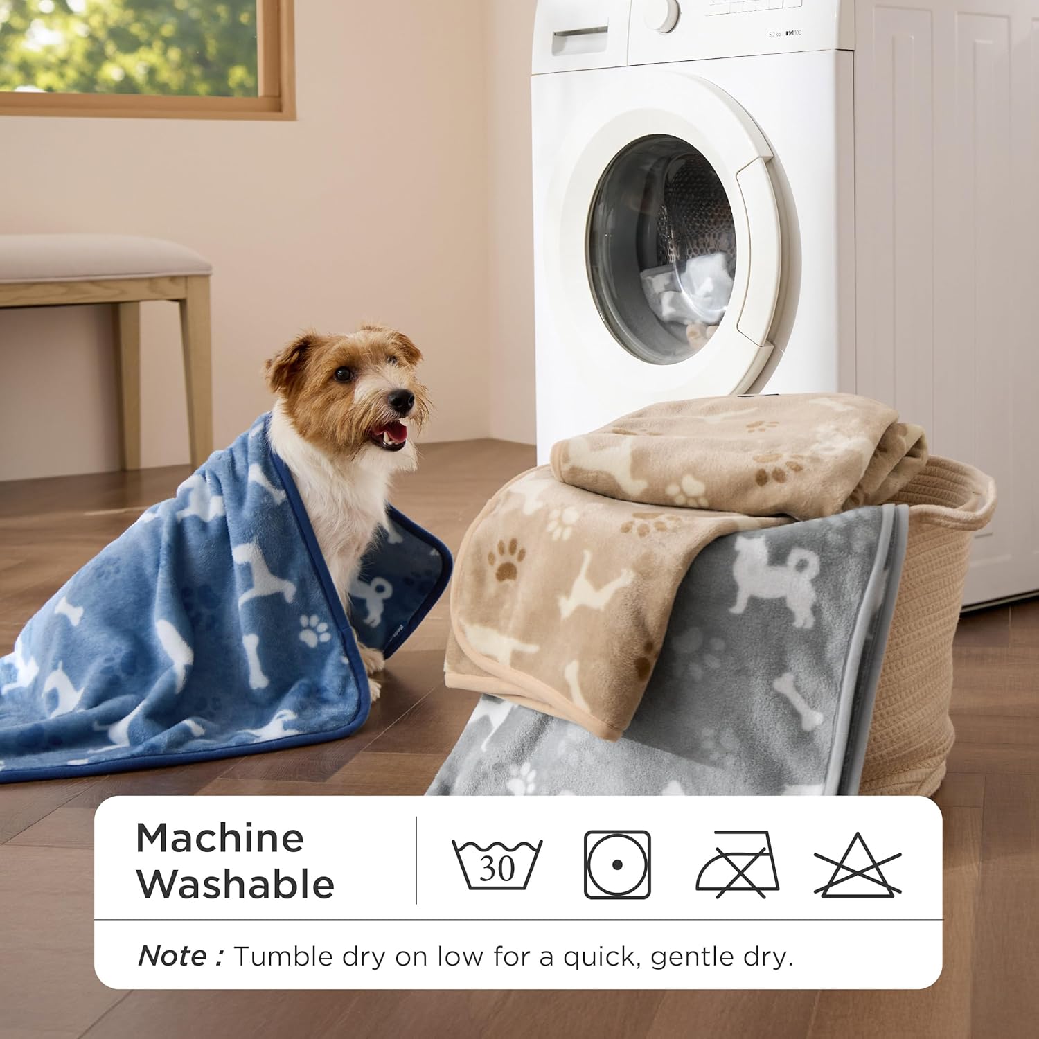 Detalle 2 de Bedsure 3 Pack Fleece Puppy Blankets (XS 58x41cm) – Soft, Washable, Portable Grey/Brown/Blue