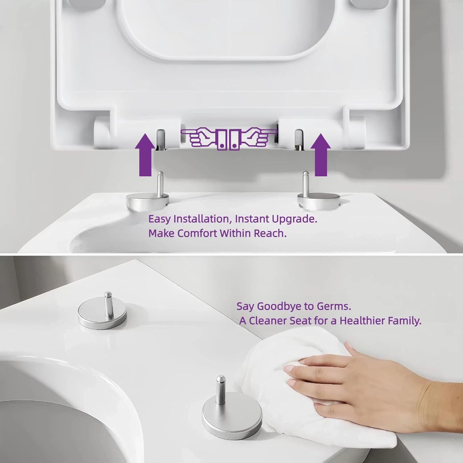Thumbnail 2 de Solng Aldoih Square Toilet Seat with Soft Close – Heavy Duty Premium Thermoplastic (White)