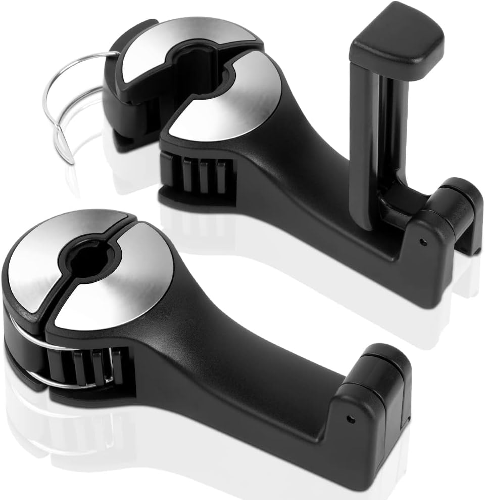 URAQT Auto-Kopfstützenhaken 2er-Set mit ausziehbarer Handyhalterung (360° drehbar)