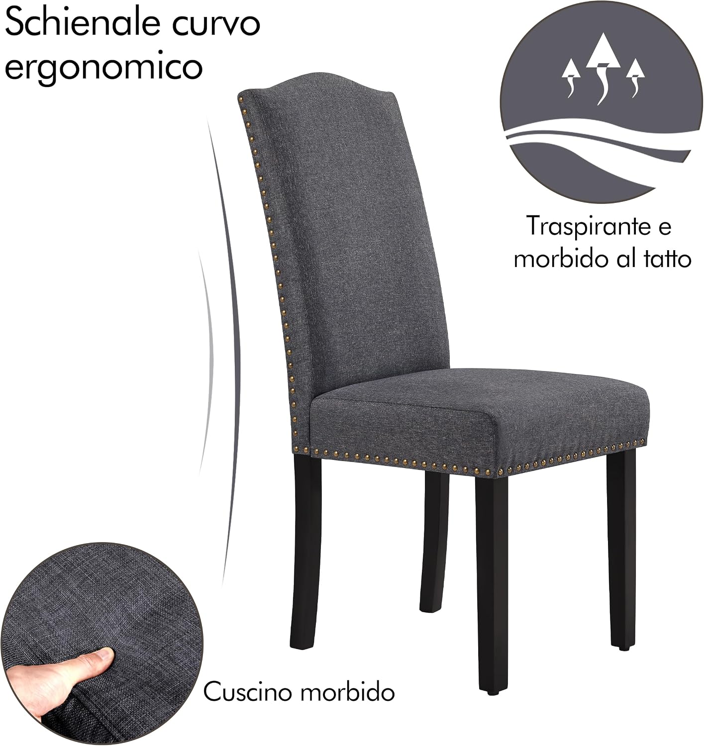 Thumbnail 4 de Yaheetech Set Sedie Imbottite 6 Pezzi 136 kg