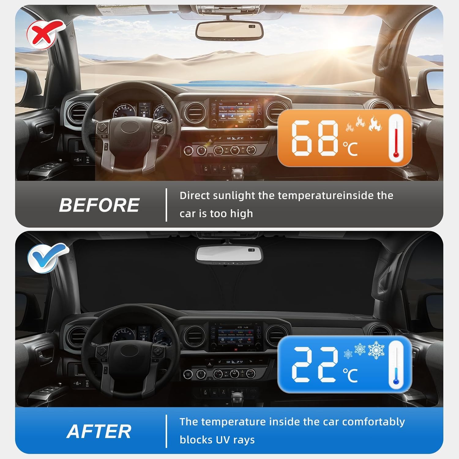 Detalle de Toyota RAV4 Windshield Sun Shade (2019–2026): Custom Front Window Shade for LE, XLE, Premium, XSE, Limited, SE, TRD Off-Road