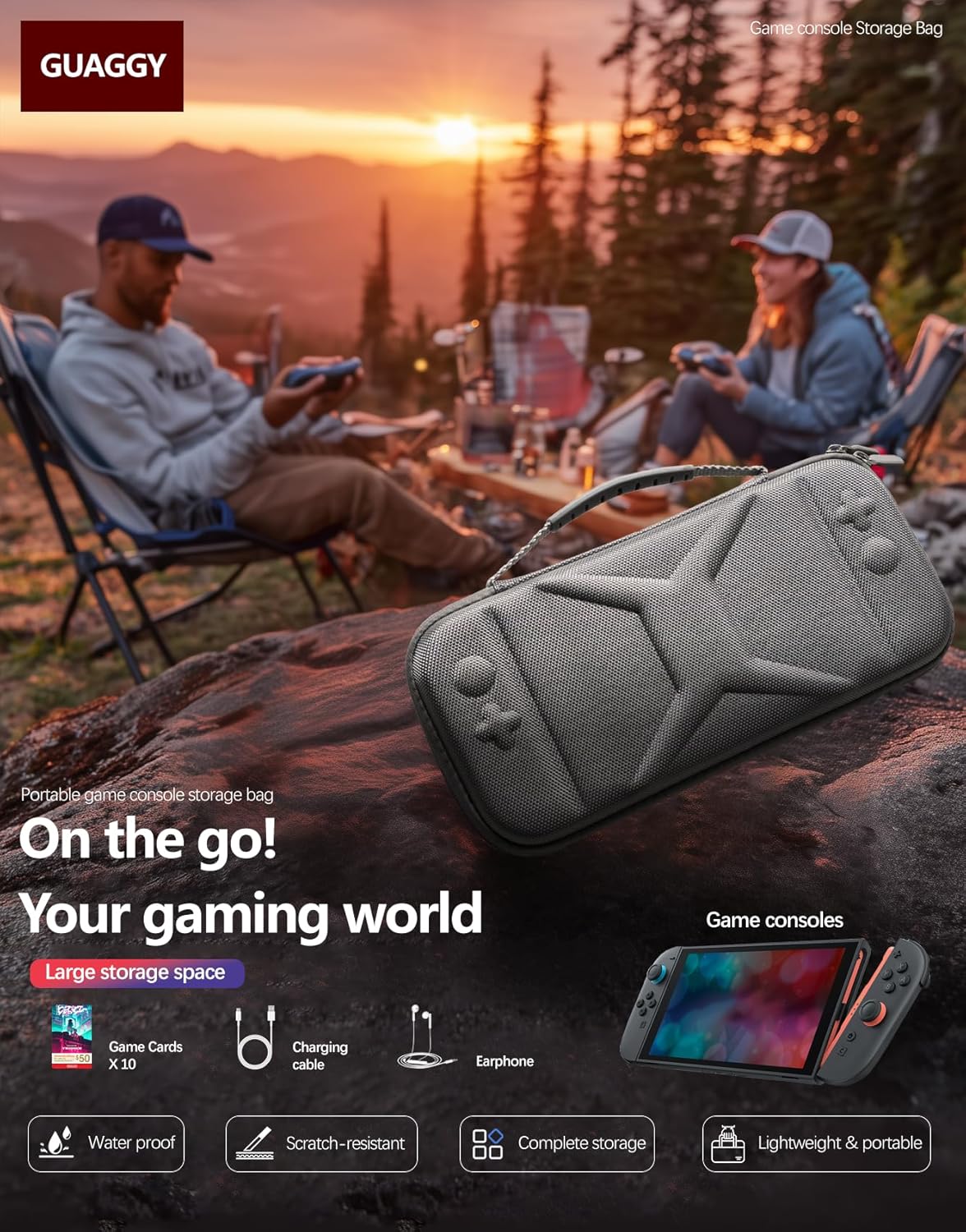 Detalle de QUAGGY Tragetasche 3‑in‑1 für Nintendo Switch 2 (2025) – Großes Fassungsvermögen, 360° Schutz
