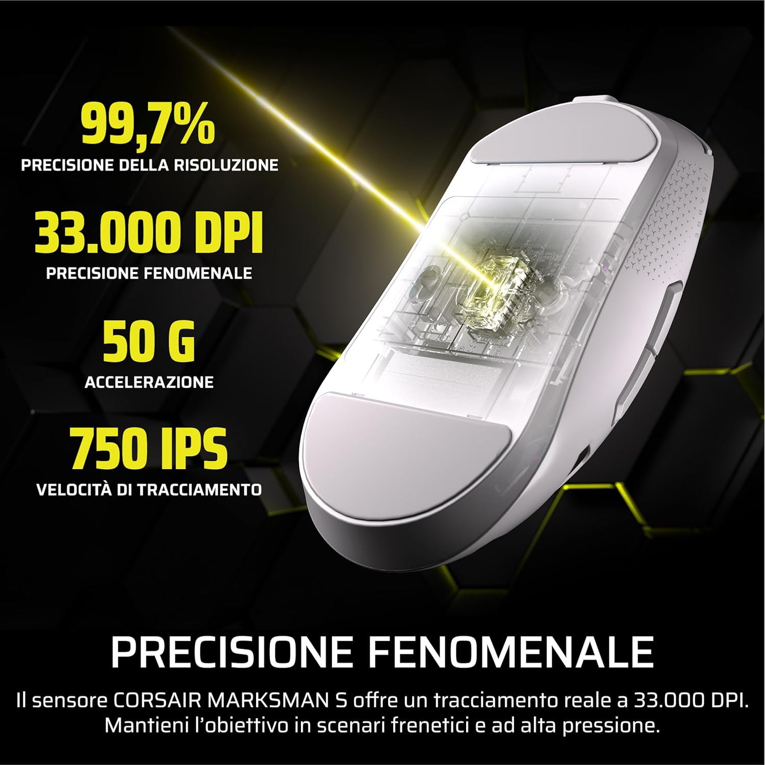 Thumbnail 5 de Corsair SABRE v2 PRO MG Wireless Mouse da gioco bianco con sensore MARKSMAN S fino a 33.000 DPI e 8.000 Hz