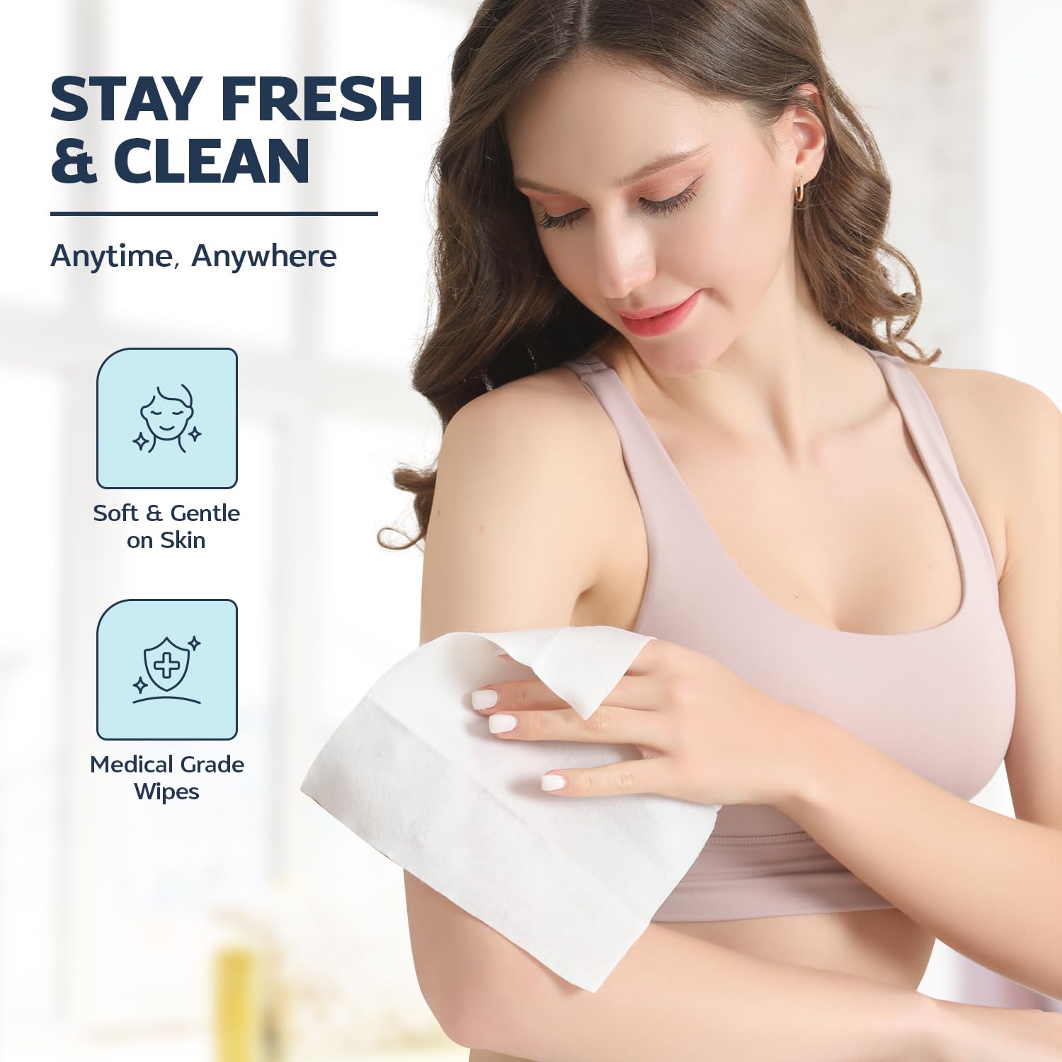 Detalle de 60 XL Shower Wipes – Rinse-Free Body Wipes for Adults (6 Packs of 10) with Aloe & Vitamin E