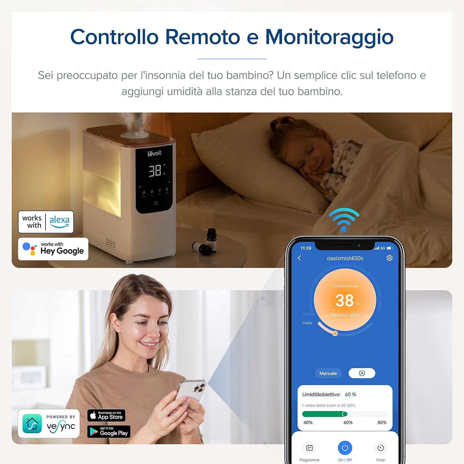 Thumbnail 4 de LEVOIT OasisMist umidificatore intelligente con nebbiа calda e fredda, timer e luce personalizzabile (45 ore, fino a 40 m²)