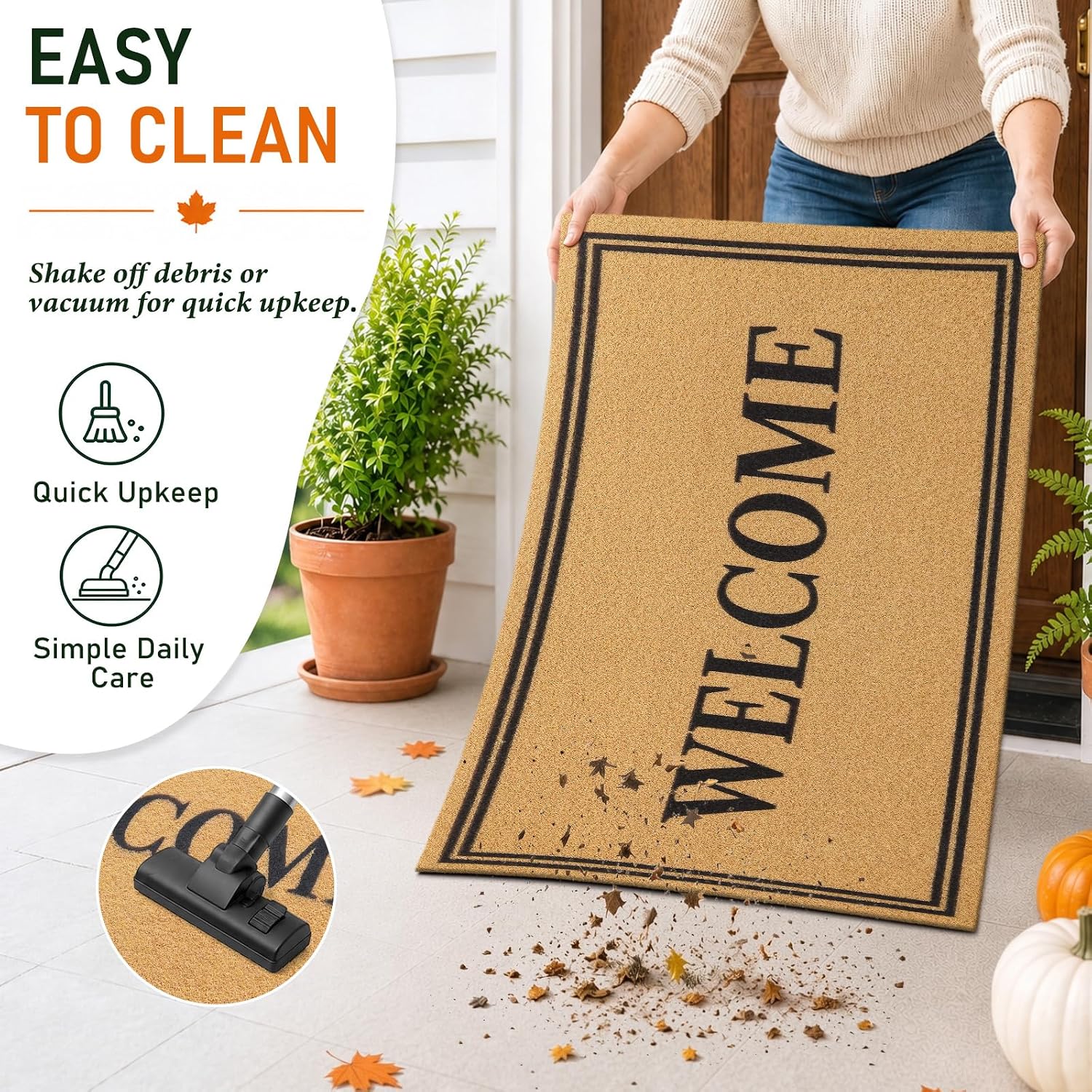 Thumbnail 3 de OLANLY 47x32 Front Door Mat, Low-Profile Polyester Welcome Mat with PVC Backing