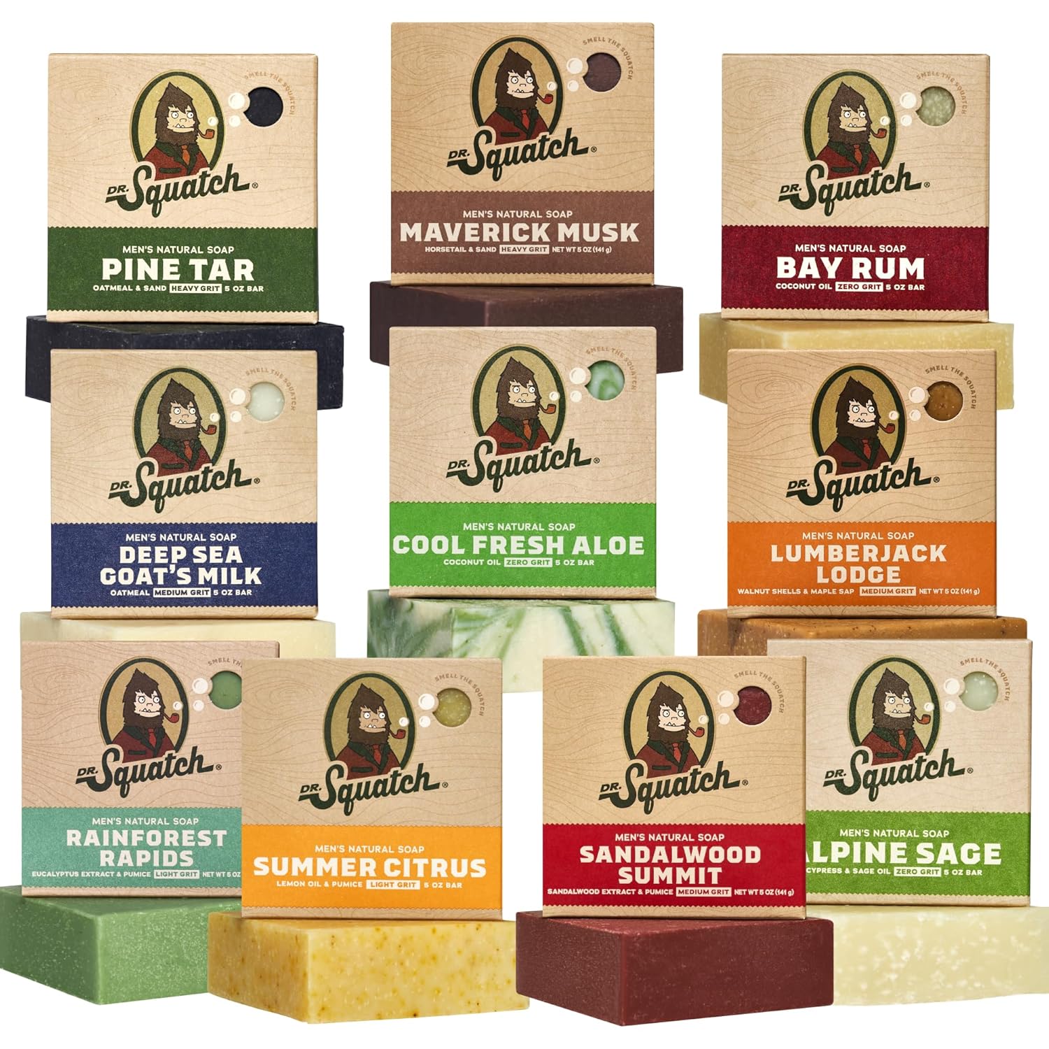 Thumbnail 3 de Dr. Squatch Natural Men’s Bar Soap 10-Pack (Cold Process) — Wood Barrel Bourbon, Birchwood Breeze, Bay Rum & more