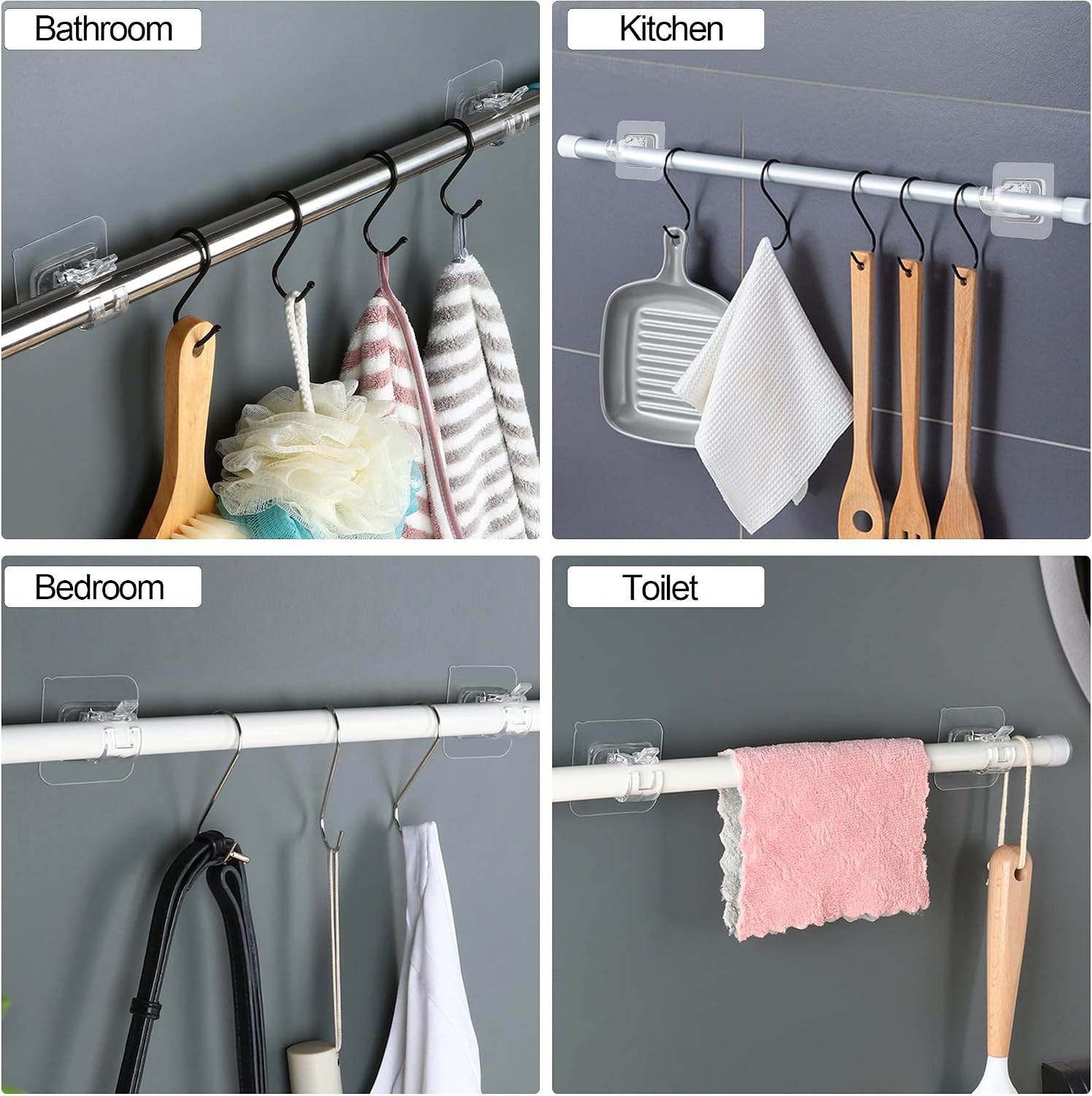 Detalle de Codoule Self Adhesive No Drill Adjustable Curtain Rod Holder Hooks Brackets (8-Pack)