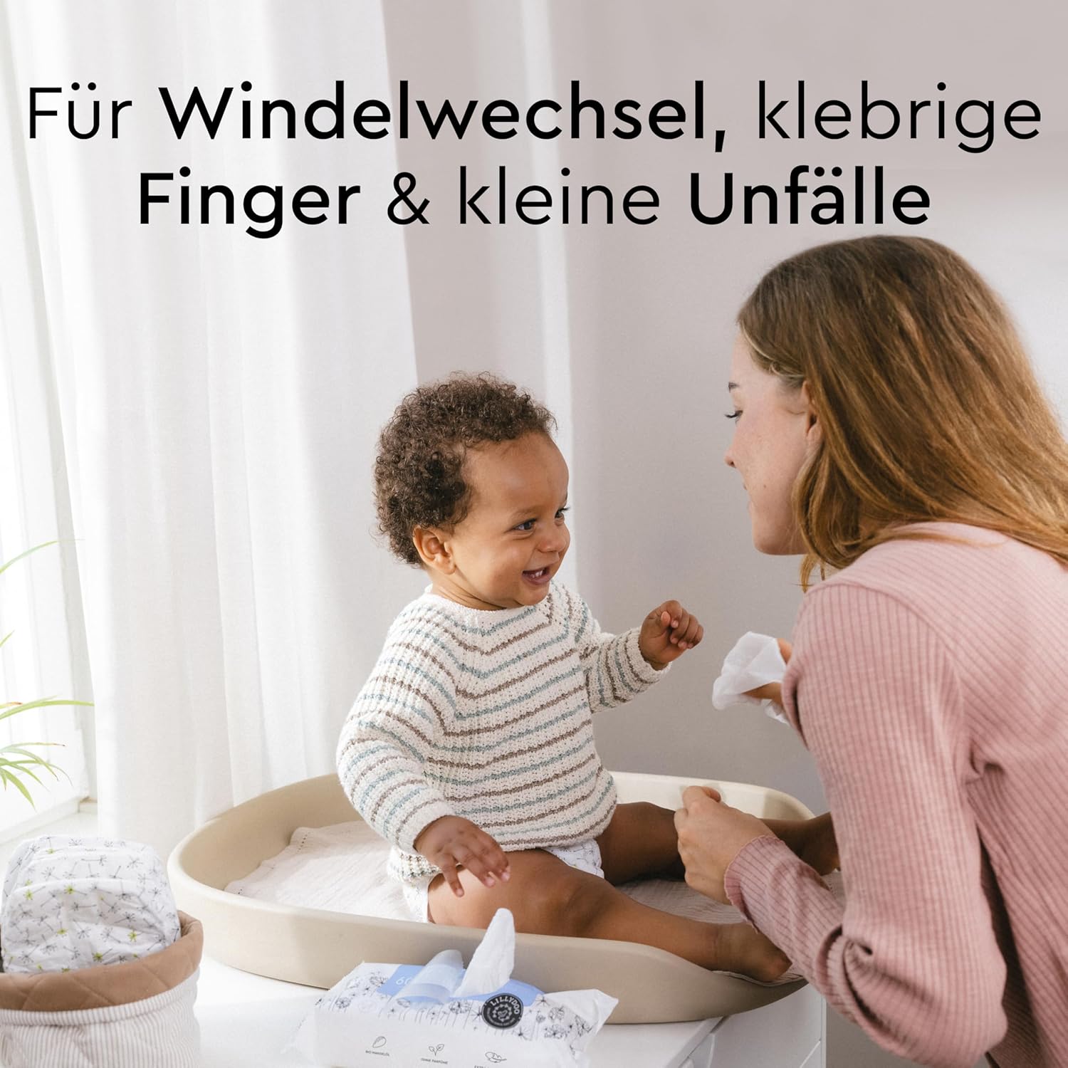 Detalle de LILLYDOO Feuchttücher 99% Wasser, 600 Stück – 100% plastikfrei, ohne Parfüm