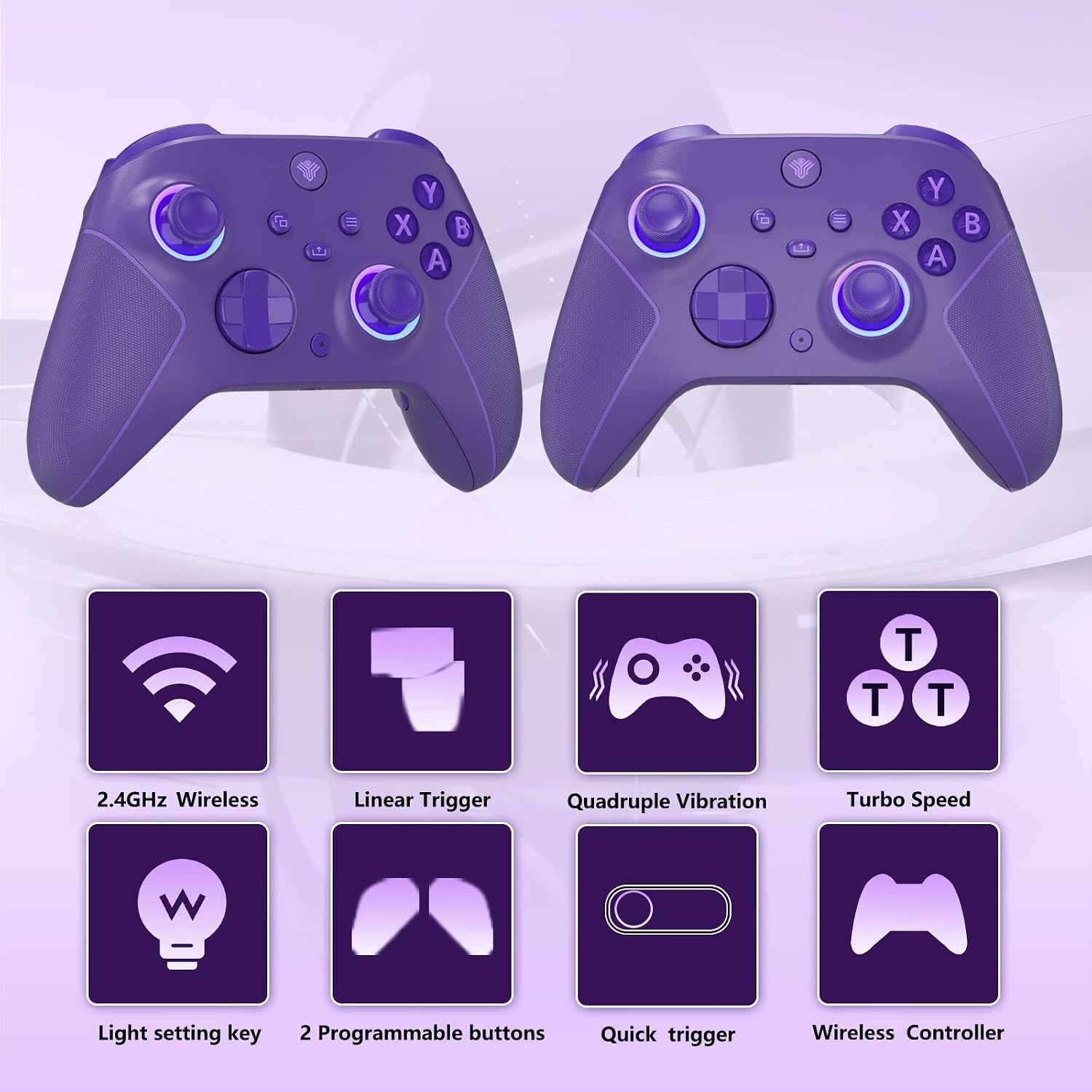 Thumbnail 2 de Wireless 2.4GHz Controller for Xbox One — 7-Color RGB Lights, 1000mAh Battery, Turbo & Programmable Keys (Purple)