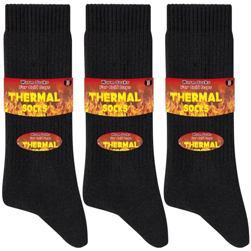 Detalle de Niofind Thermal Socks, Full-Cushion Black Crew Socks, 3 Pairs, Size 9–12