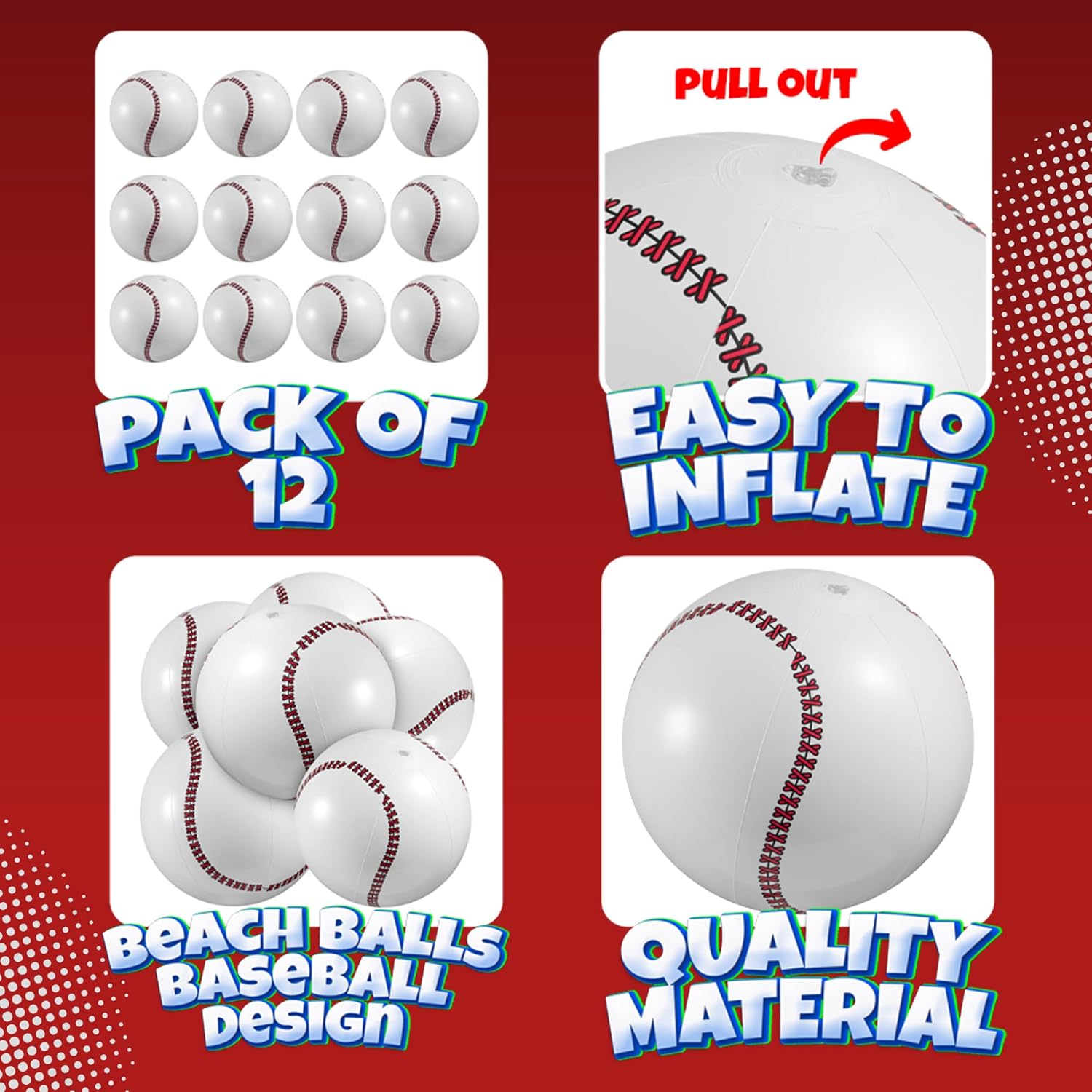 Thumbnail 1 de Bedwina Inflatable Baseball Beach Balls (Pack of 12) – 16-inch Pool Party Toys & Decorations
