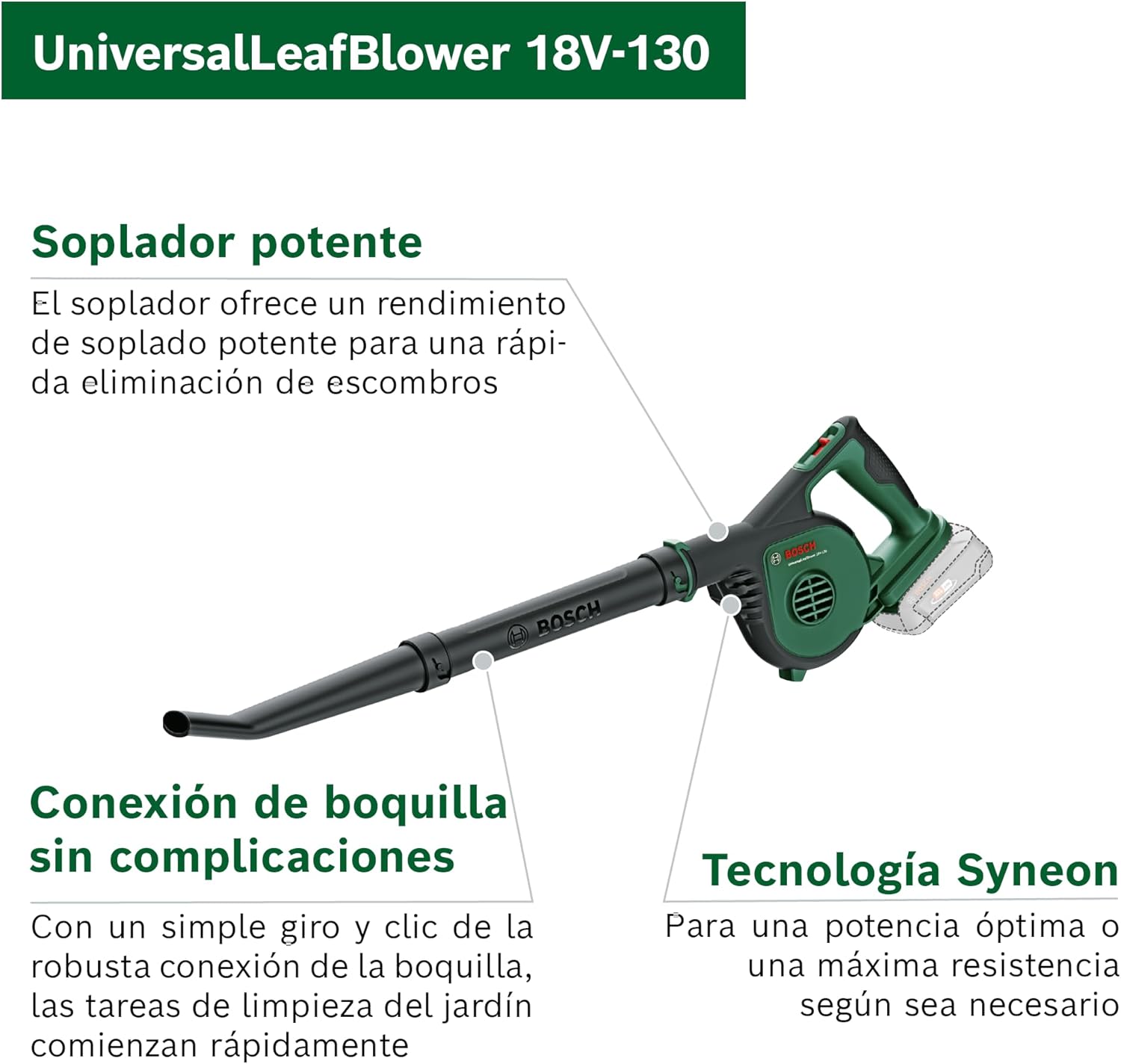 Detalle 1 de Bosch UniversalLeafBlower 18V 🍃 Soplador de Hojas Portátil