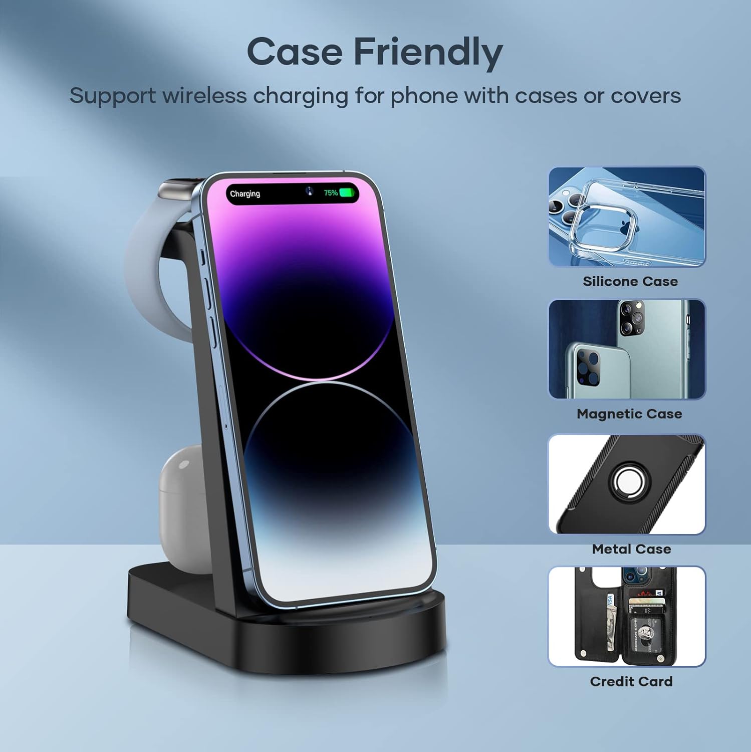 Detalle 2 de CKCN 3 in 1 Wireless Charging Station (phone, Apple Watch & AirPods)