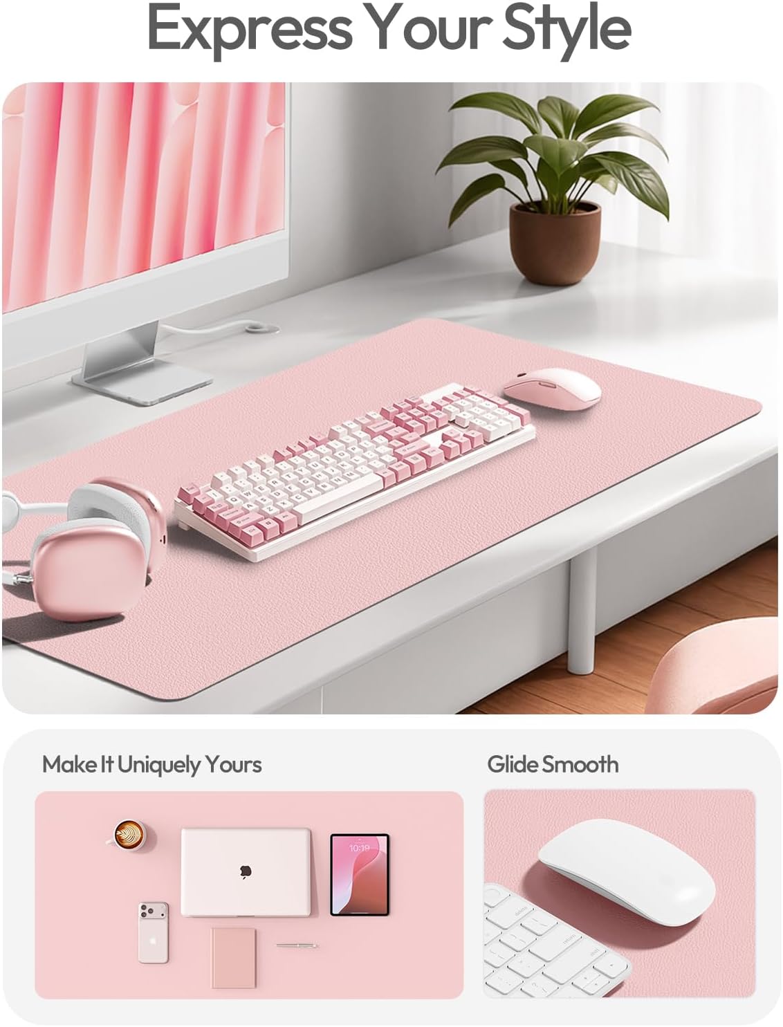 Thumbnail 2 de YSAGi 63" x 17.2" PU Leather Desk Mat, Light Pink, Waterproof