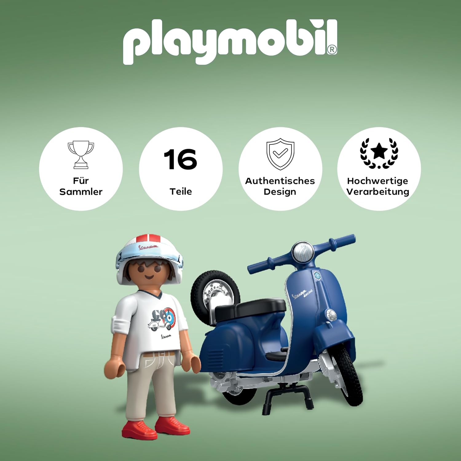 Thumbnail 1 de PLAYMOBIL Cars 71622 1969 Vespa 150 Sprint Veloce – Blau, sammlerkonformes Modell mit abnehmbarem Ersatzrad