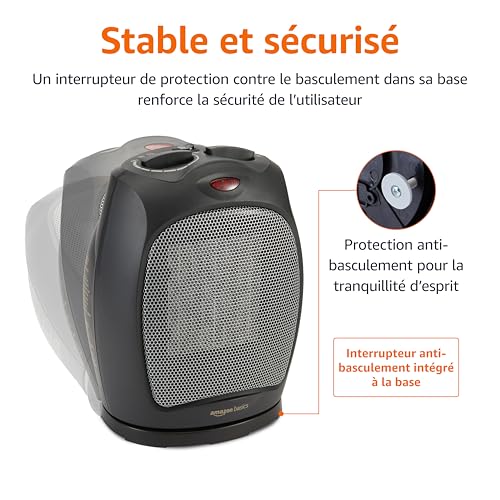 Detalle de Amazon Basics Radiateur soufflant céramique pivotant 1 800 W, noir