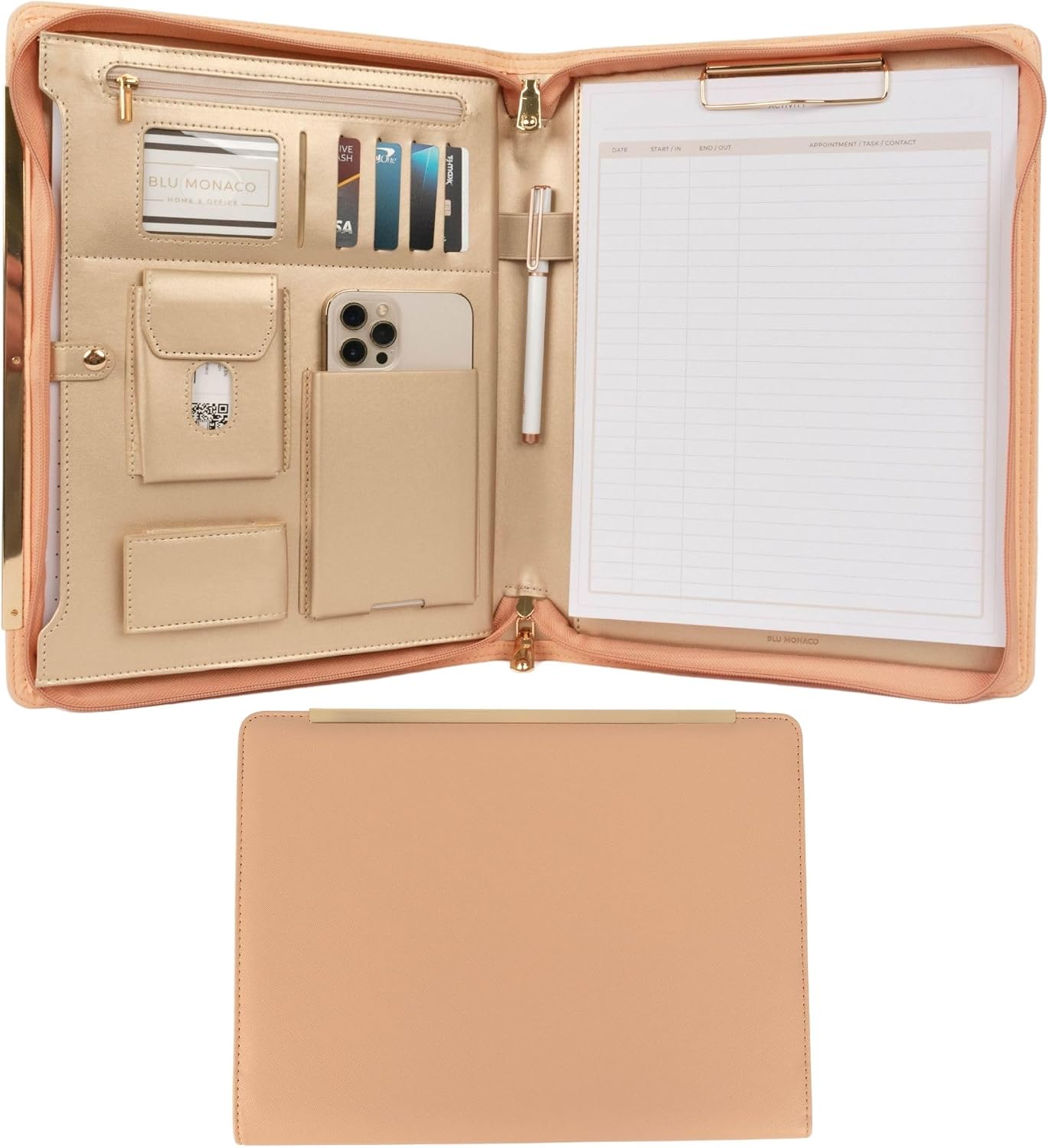 BLU MONACO Peach Beige Vegan Leather Portfolio Binder