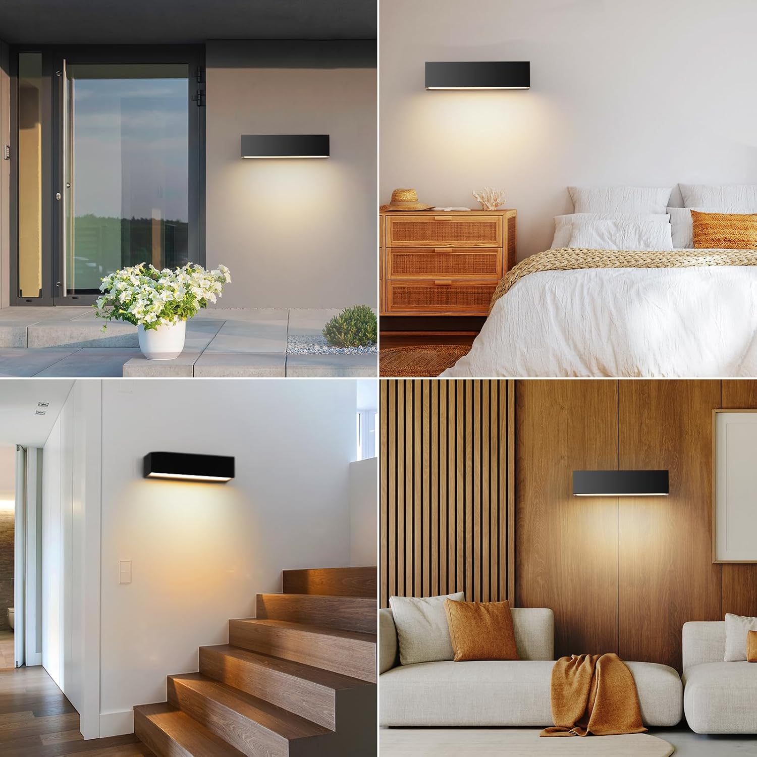 Thumbnail 3 de 2 Pack Applique da parete interno/esterno 30 cm 18W nero IP54 3000K bianco caldo