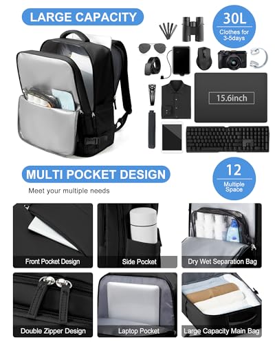 Thumbnail 3 de BJLFS Mochila de viaje de cabina para avión (45x36x20) hasta 30L, portátil 15,6” – Negra, ligera