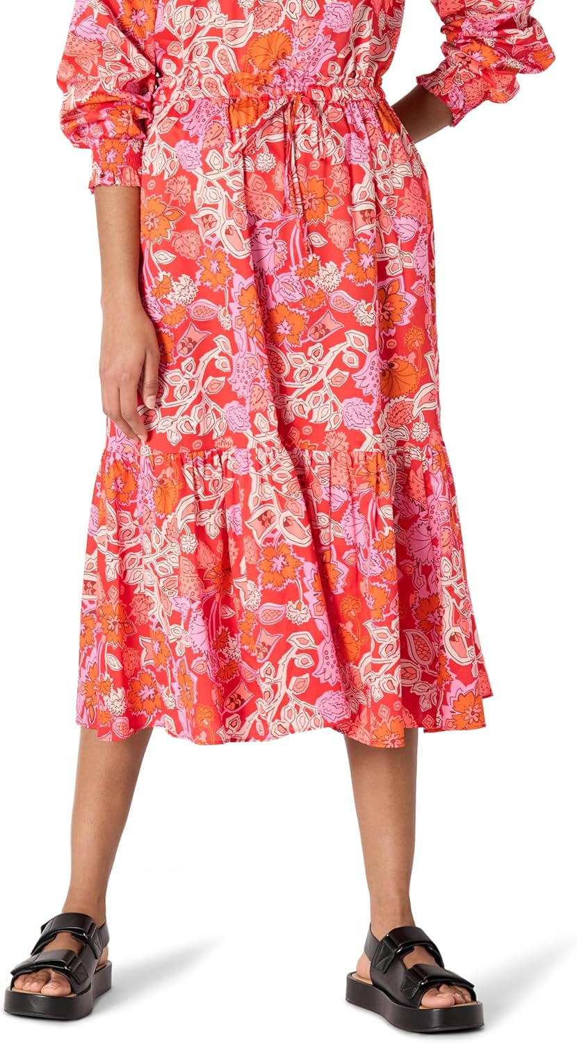 Amazon Essentials Damen Mid-Rise A-Linie Baumwollsatin Midi-Rock mit Stufenvolumen
