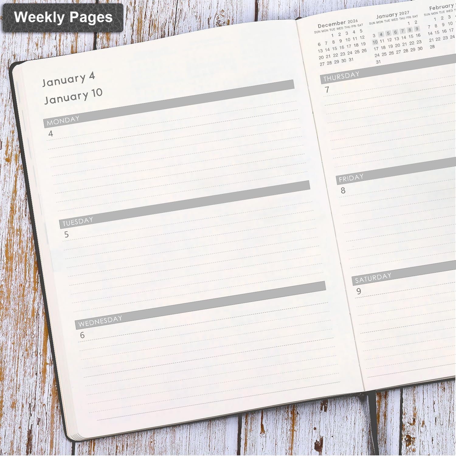 Detalle 2 de Lemome LMA4HUZYJZ22A01 2027 Planner, Weekly & Monthly, Gray Faux Leather