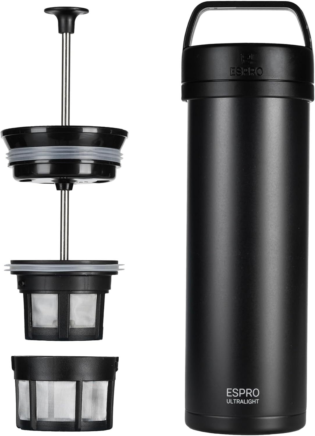 Detalle de ESPRO Go P0 Ultralight reis-koffiebeker 473 ml, mat zwart, dubbelwandig