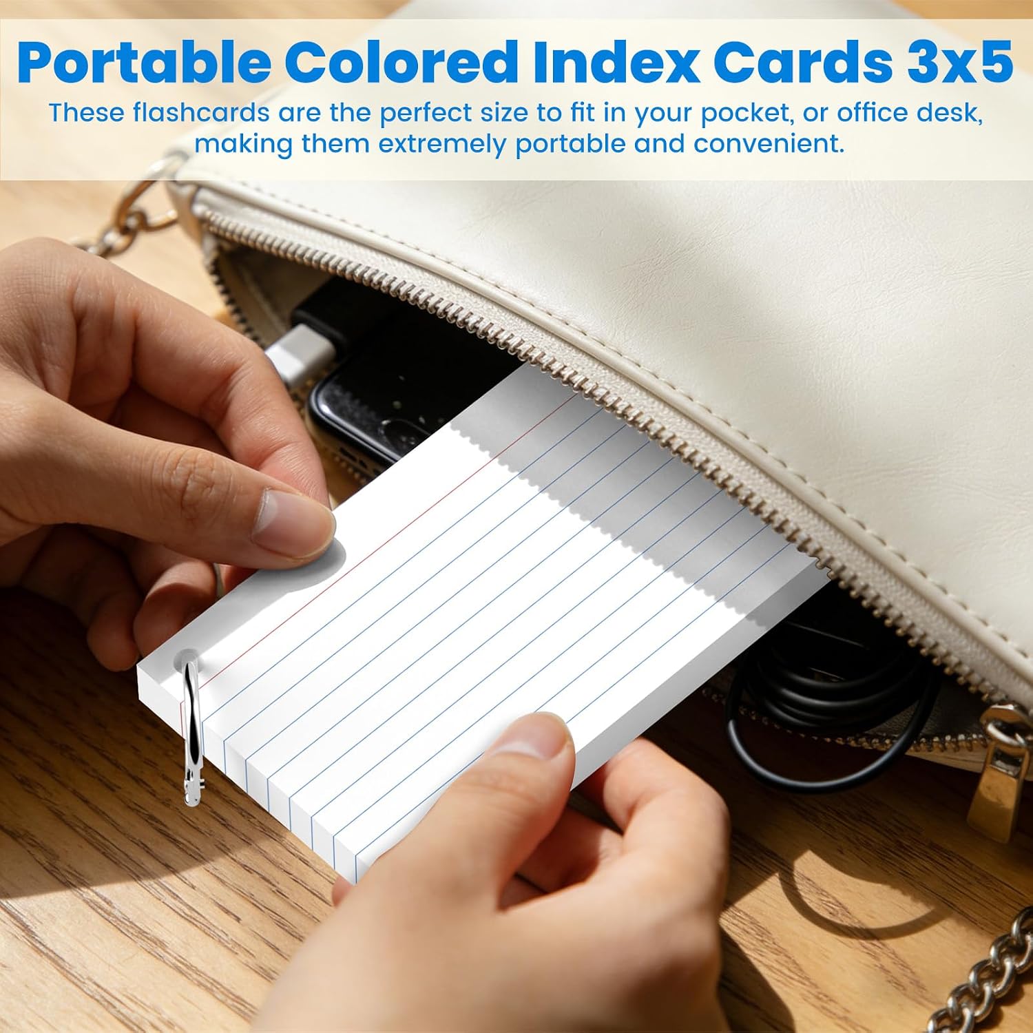 Detalle de Flash Cards 3x5 (7.62x12.7cm) – 600 Colour‑Lined Index Cards with Binder Rings