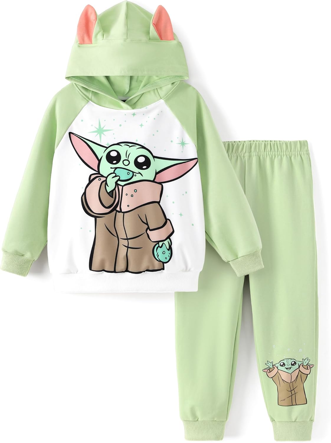 Detalle de Disney The Mandalorian Grogu Boys’ Hoodie and Jogger Set, Cotton Blend