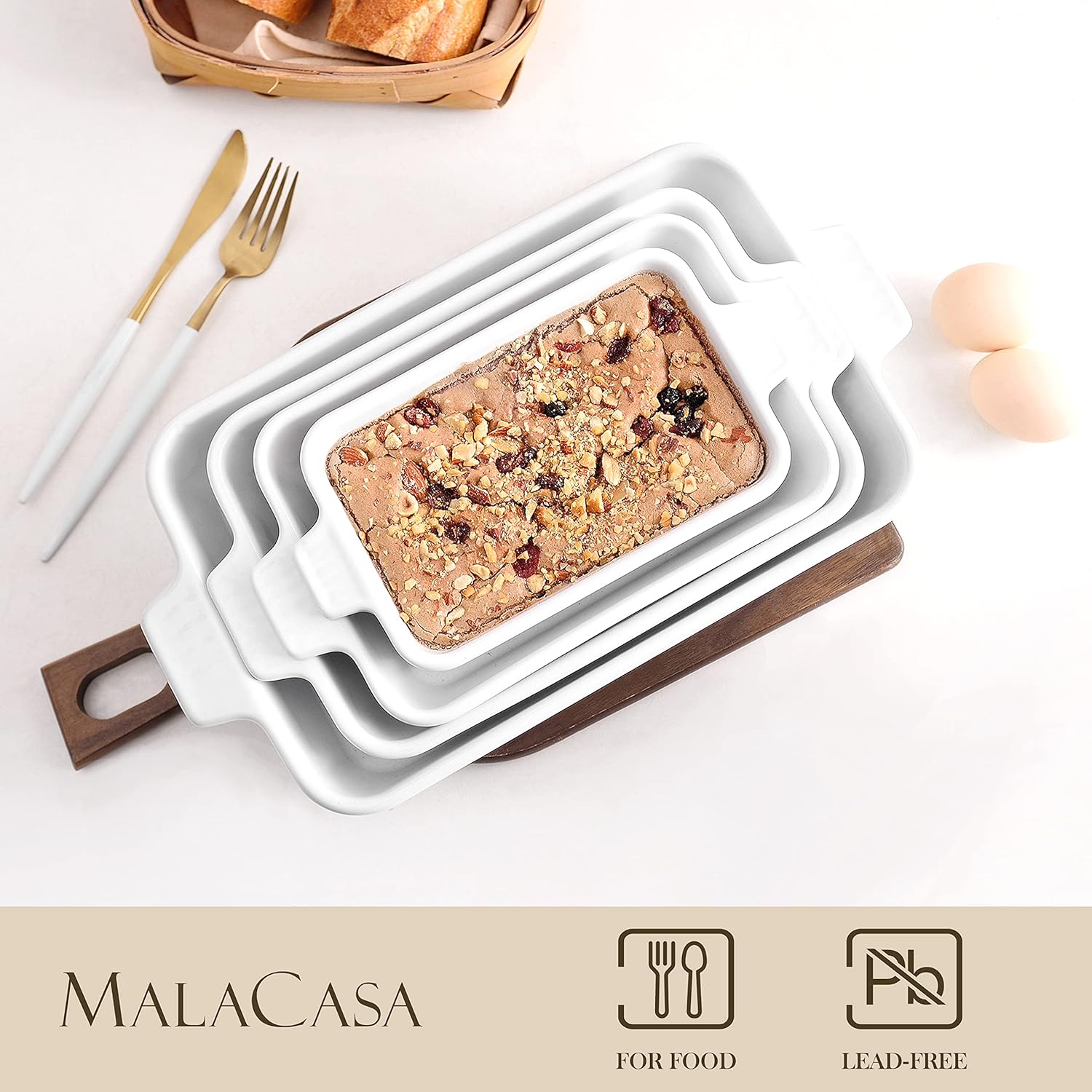 Detalle 1 de MALACASA Auflaufform Set 4er Groß & Klein