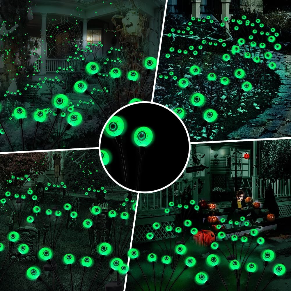 Thumbnail 3 de BeHiller Solar Halloween Eyeball Lights, 2-Pack, Green 12-LED Swaying Design