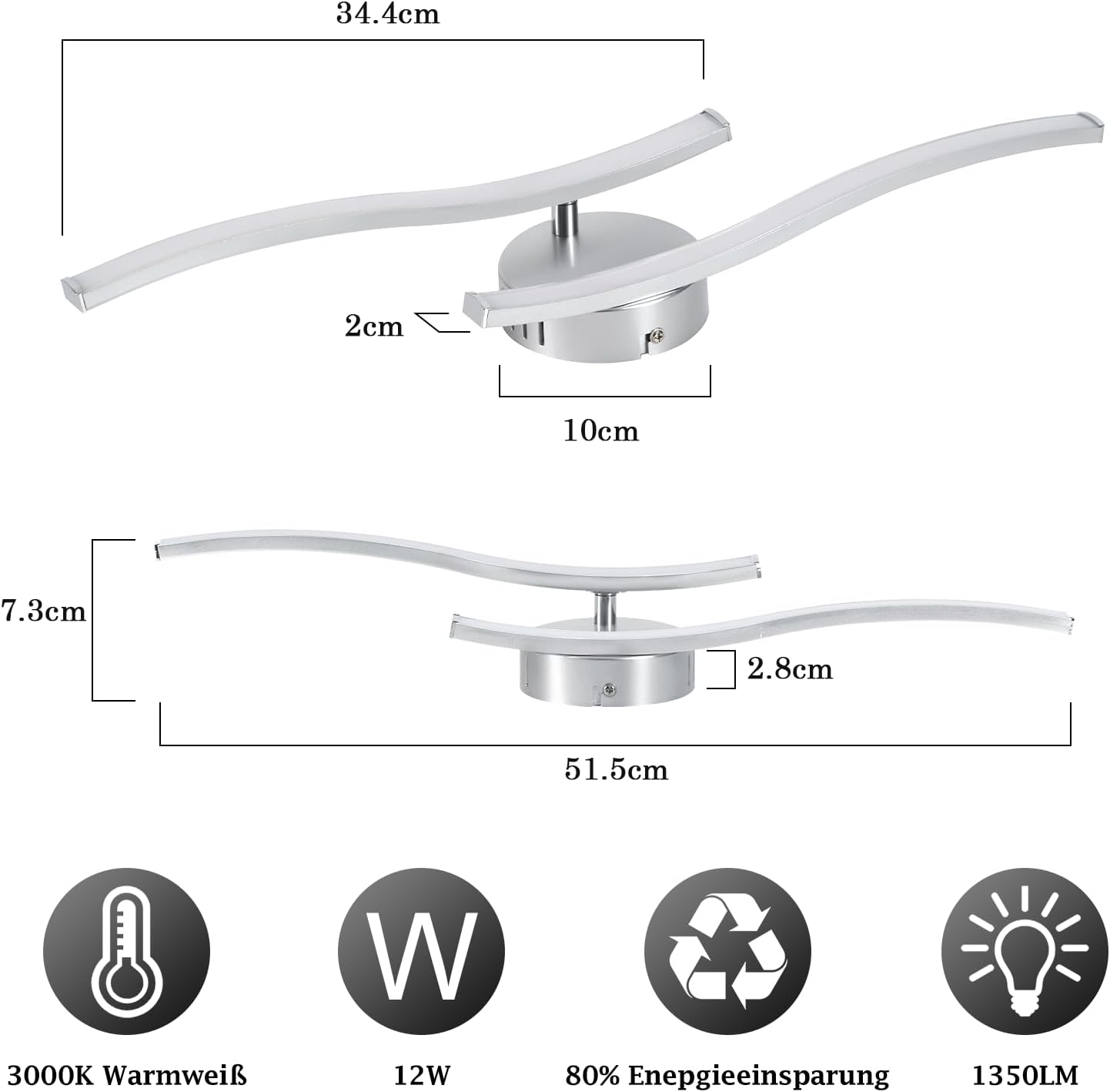 Thumbnail 1 de Homefire LED-Deckenlampe für Küche, Flur & Büro – 12 W, 3000 K mit Wellen-Design