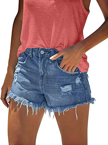 Thumbnail 1 de KISSMODA Women's High Rise Denim Shorts – Dark Blue, Mid Thigh, Size 8-10