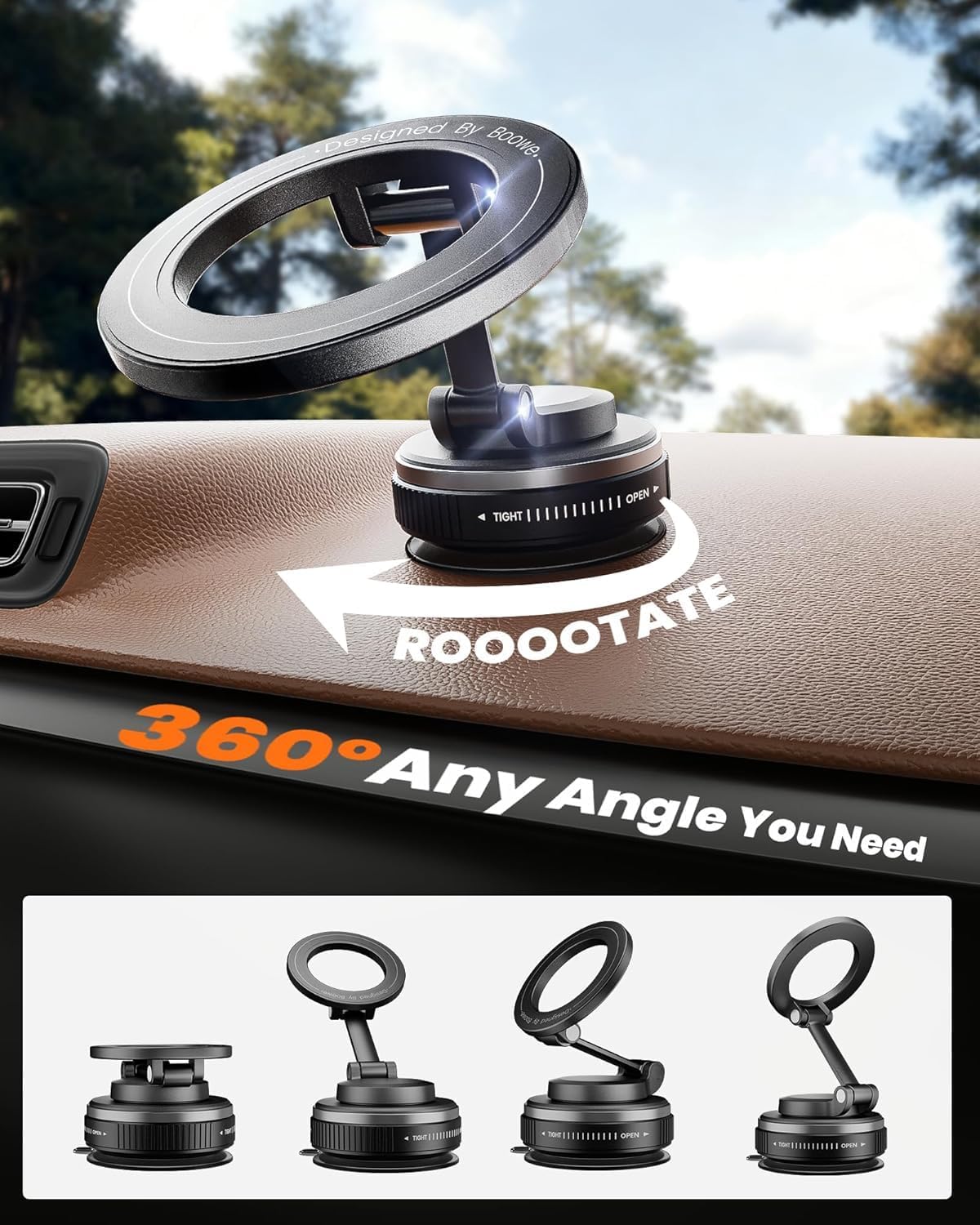 Detalle de Boowe 2026 Upgraded Vacuum Magnetic Phone Holder for Car (360° adjustable, strong suction lock)