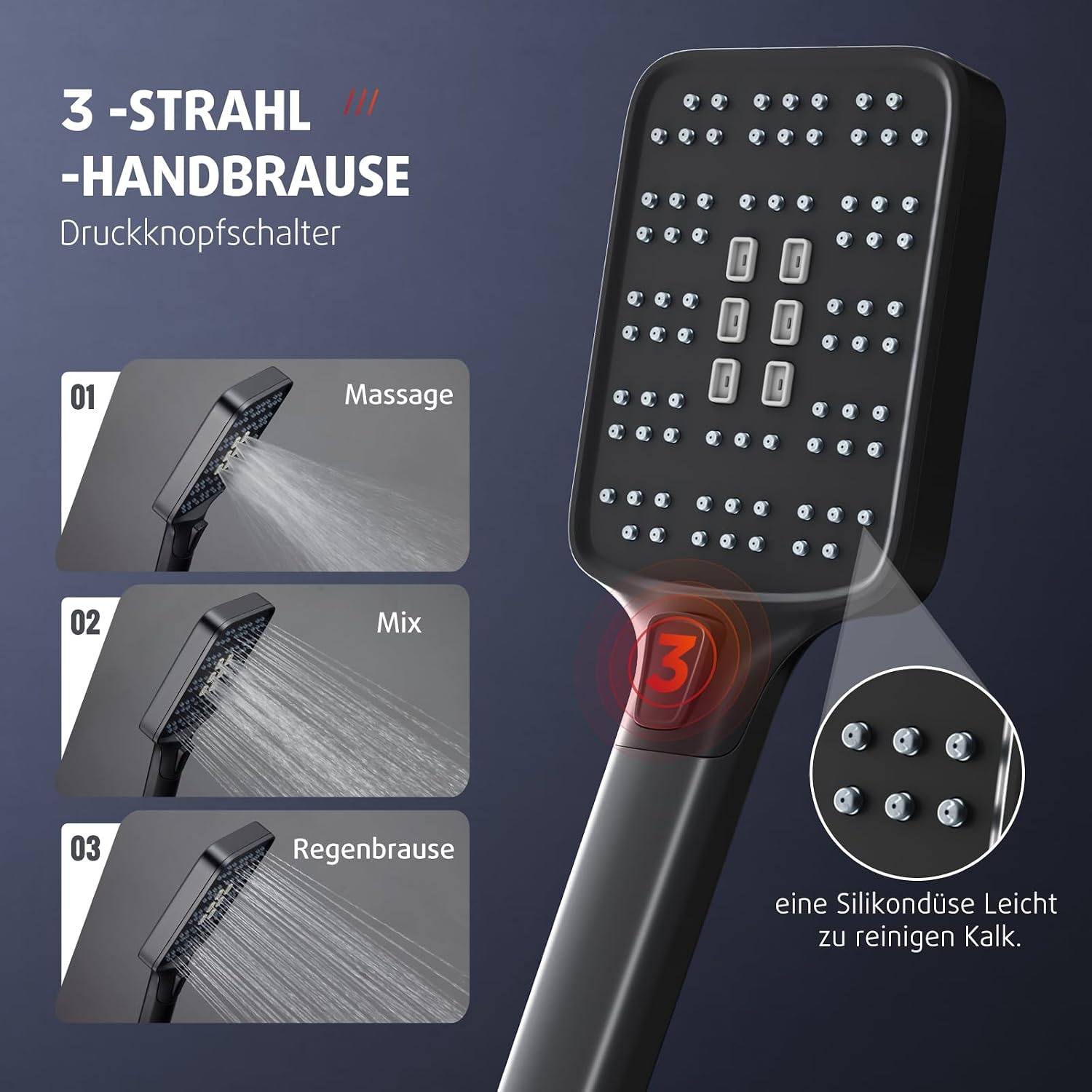 Detalle de Rainsworth Regendusche Chrome – Regenduschekopf 25 × 25 cm, 3 Strahlarten, Duschsystem ohne Armatur