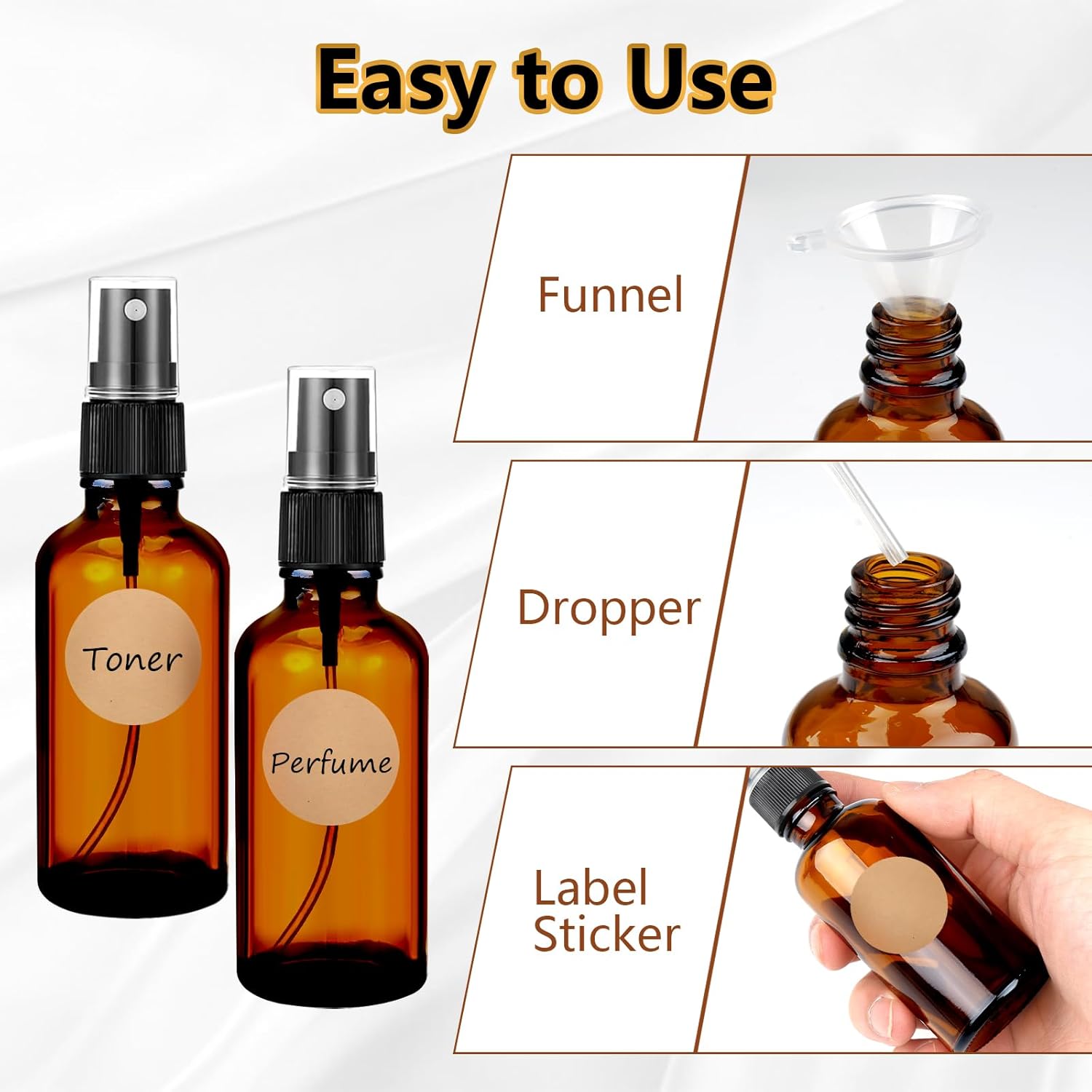 Thumbnail 5 de Maxmoc 50 ml Braunglas Sprühflasche Set (4 Stück) – nachfüllbare Zerstäuber mit Trichte, Tropfer und Etiketten