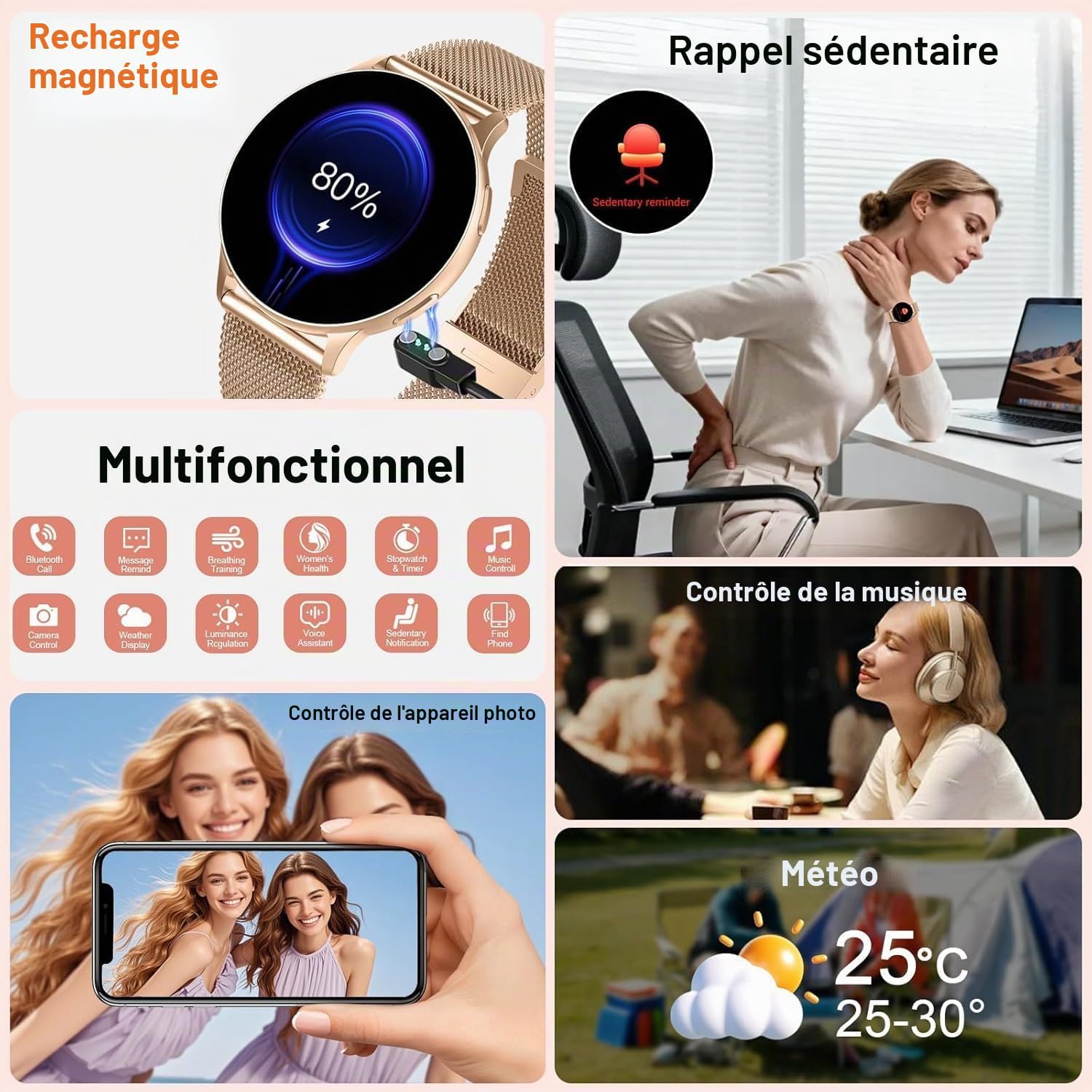 Detalle 2 de Montre Connectée Femme Jugeman 1,32'' AMOLED, Bluetooth – Design raffiné et autonomie de 5 à 7 jours