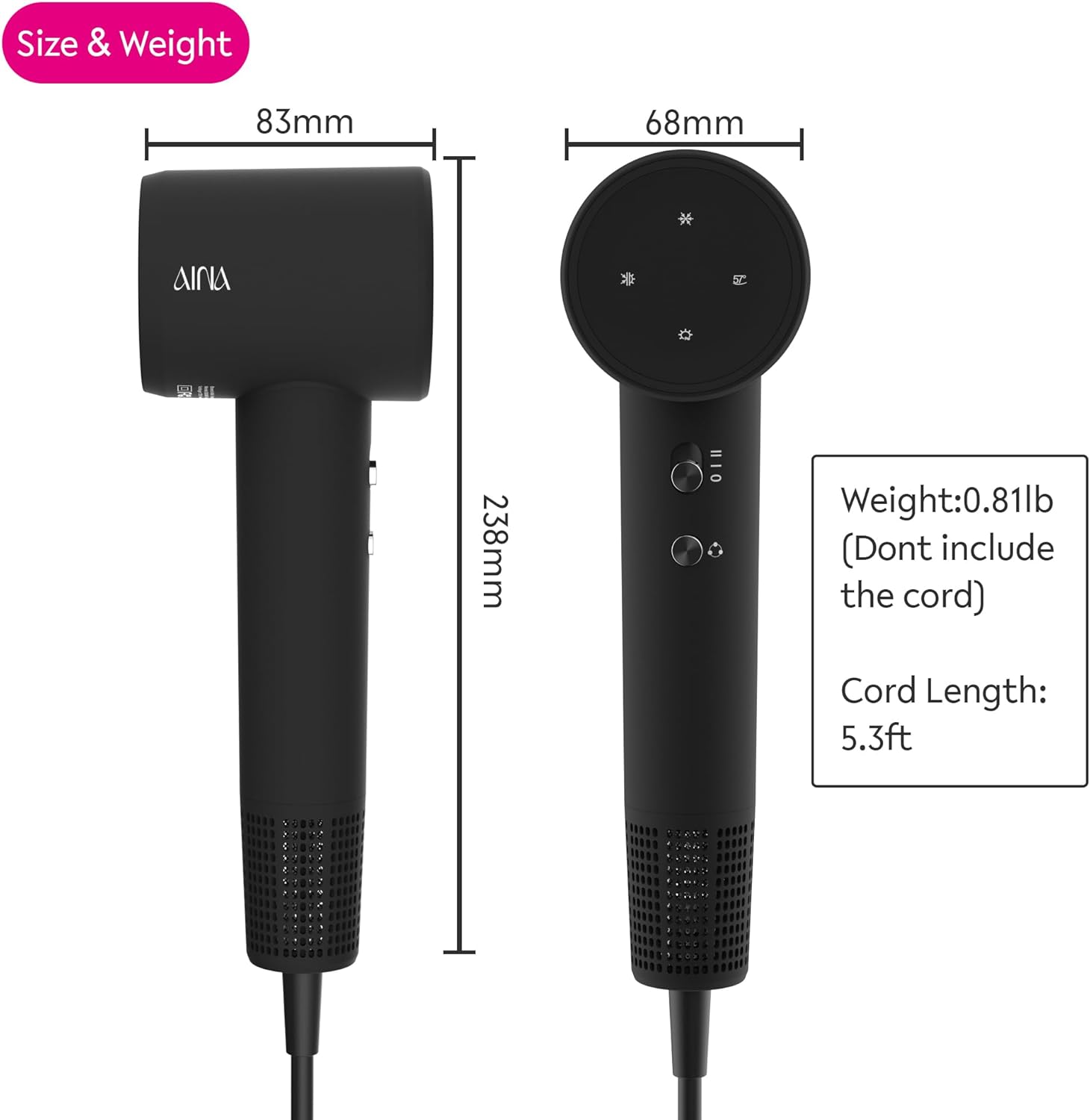 Thumbnail 1 de AINA High Speed Hair Dryer with brushless motor (up to 150,000RPM) and ionic travel design