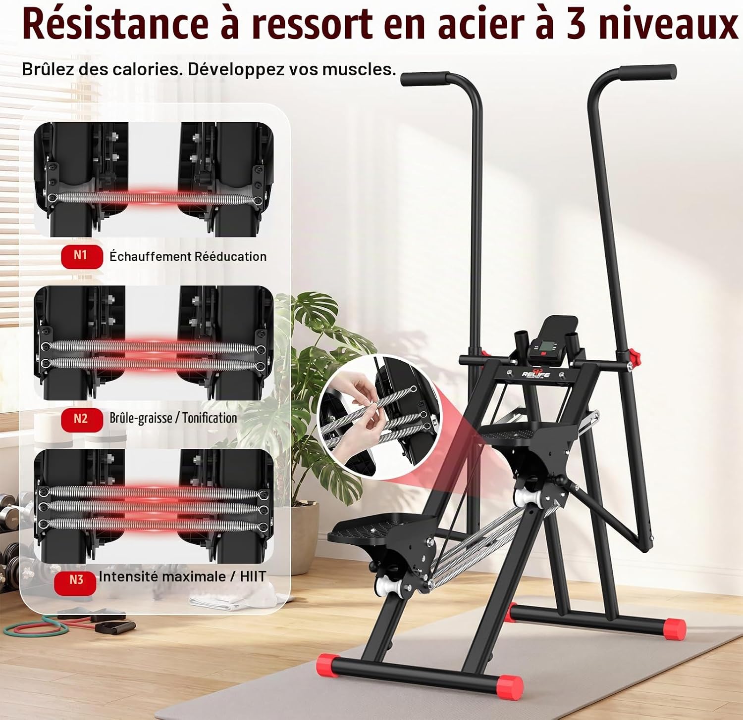 Detalle 2 de RELIFE REBUILD YOUR LIFE JL-CT03 opvouwbare stepper met 3 weerstanden