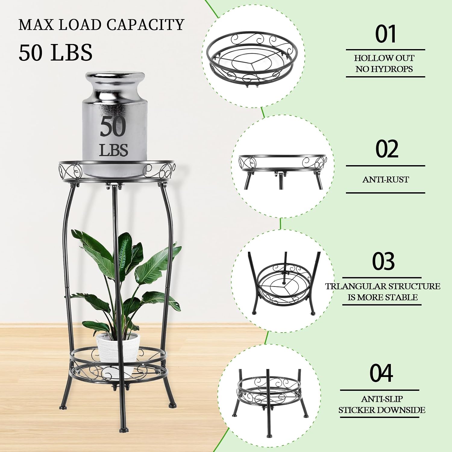 Detalle de LOYAL TIGER 2-Pack 2-Tier Metal Plant Stands, 27-Inch Tall, Black Iron
