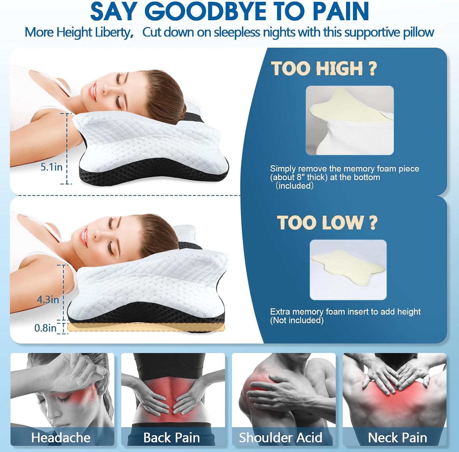 Thumbnail 2 de CHxxy pillow 001 Cervical Memory Foam Pillow, Queen Adjustable Contour