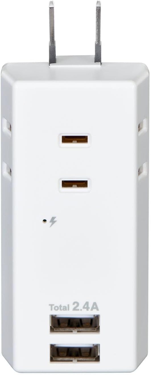Detalle de エルパ UA-322SB 電源タップ 3個口・USB 2ポート、合計2.4A、回転式差込口、2mコード